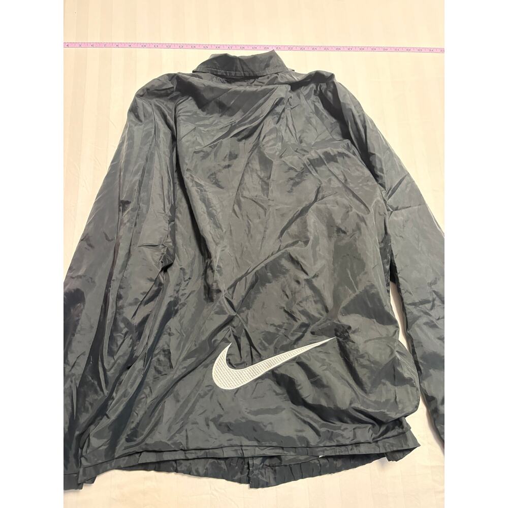 Vintage Nike Swoosh Coach Jacket Black Snap Front Windbreaker L Y2K Streetwear